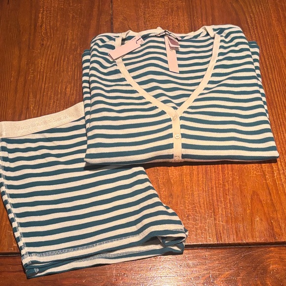 Victoria's Secret Teal and Cream Striped Pajama Set - Picture 7 of 7
